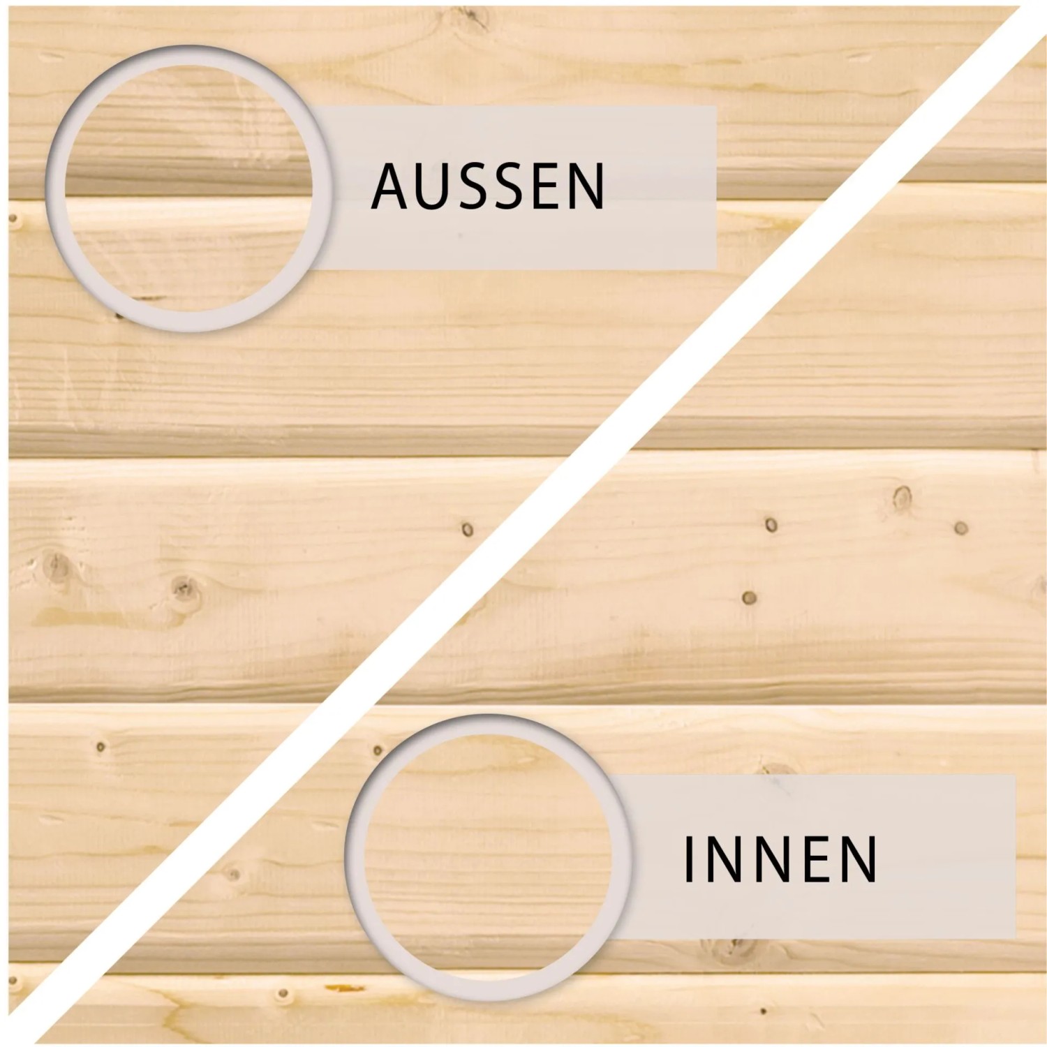 Karibu Fußboden aus Massivholz, Detailansicht von Innen- und Außenseite.