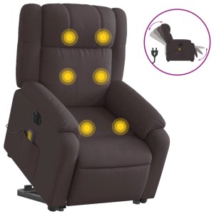 Dunkelbrauner vidaXL Massagesessel mit Aufstehhilfe und Vibrationsmassage.