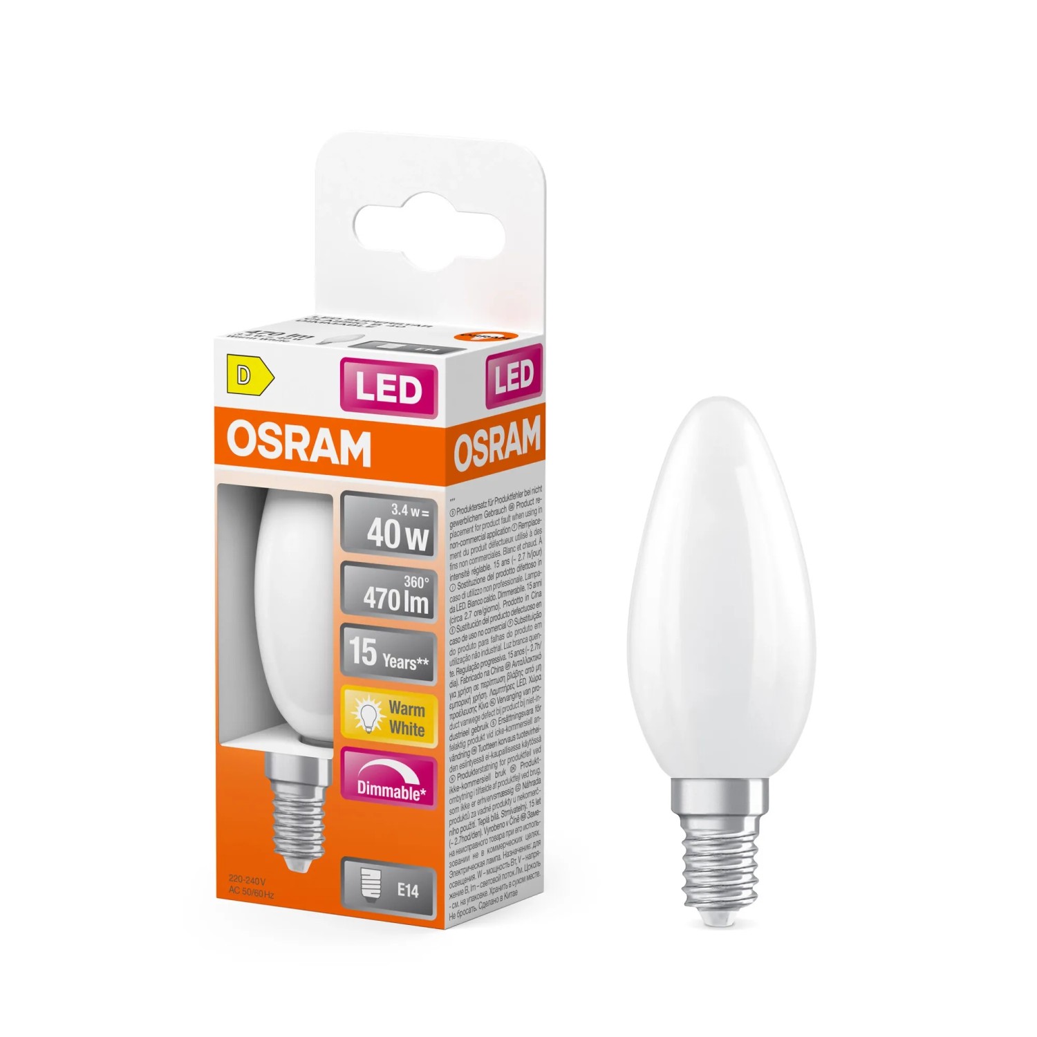 Osram LED-Leuchtmittel E14 Kerzenform 3,4 W 470 lm Matt 9,7 cm x 3,5 cm_3