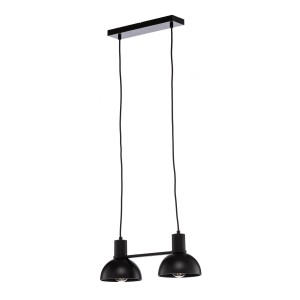 Moderne, schwarze Lucande Pendelleuchte Mostrid mit 2 Lampen für das Wohnzimmer.