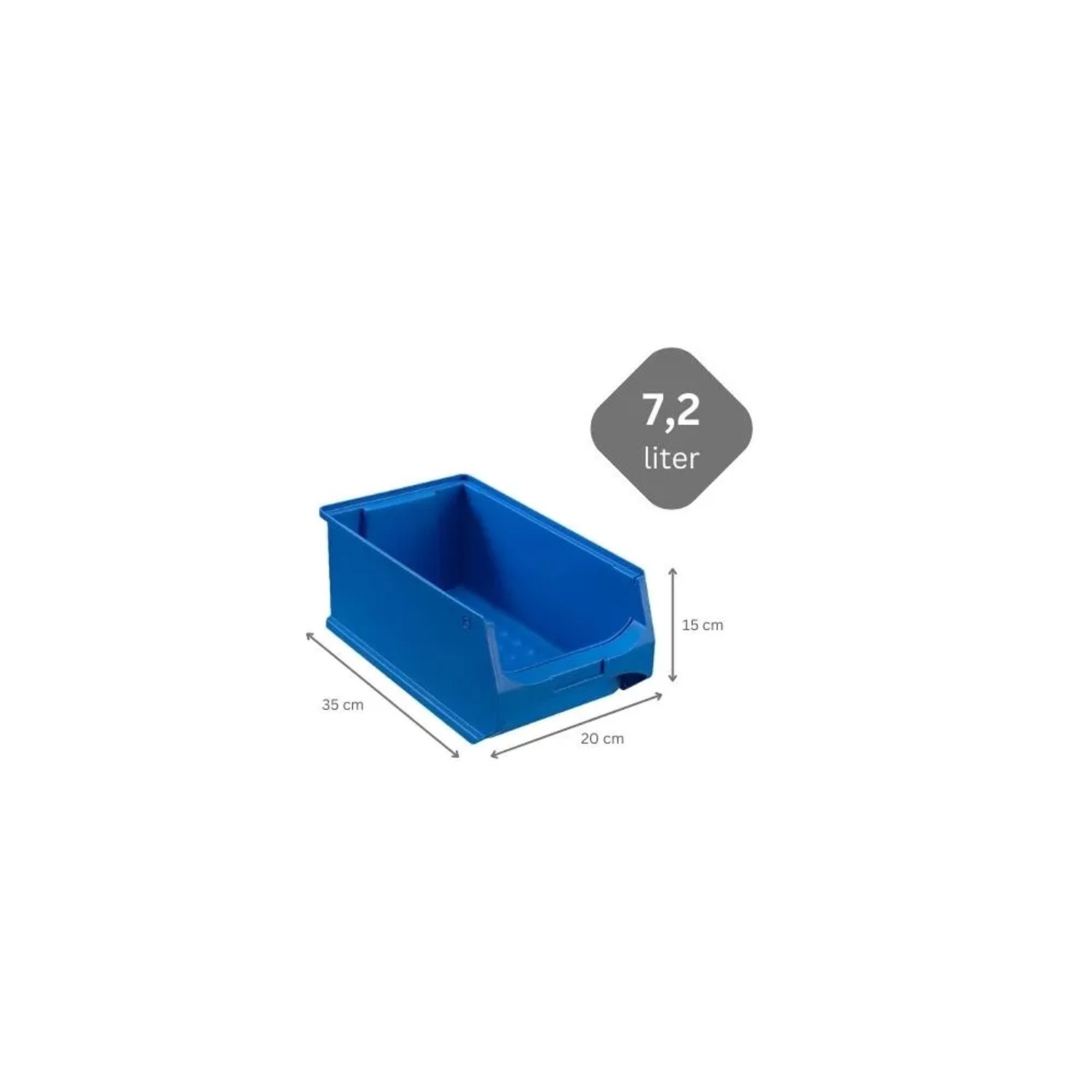 Blaue PROREGAL Sichtlagerbox, 7,2 Liter, 15x20x35 cm. Ideal für Aufbewahrungssysteme.