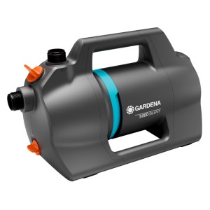 Gardena Gartenpumpe 5000 Silent: Graue Pumpe mit Tragegriff und blauen Akzenten.