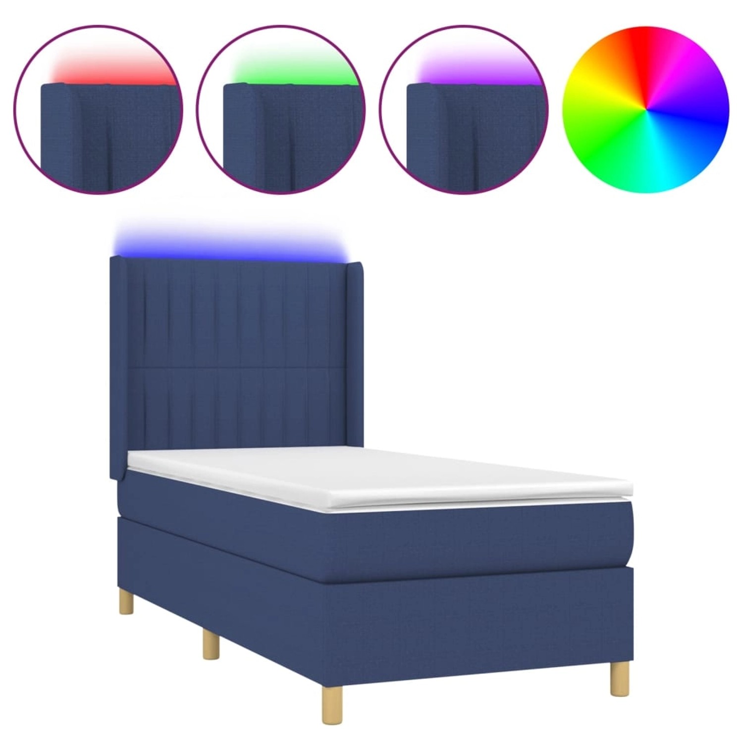 vidaXL Boxspringbett mit Matratze & LED Blau 90x190 cm Stoff 3139003 günstig online kaufen