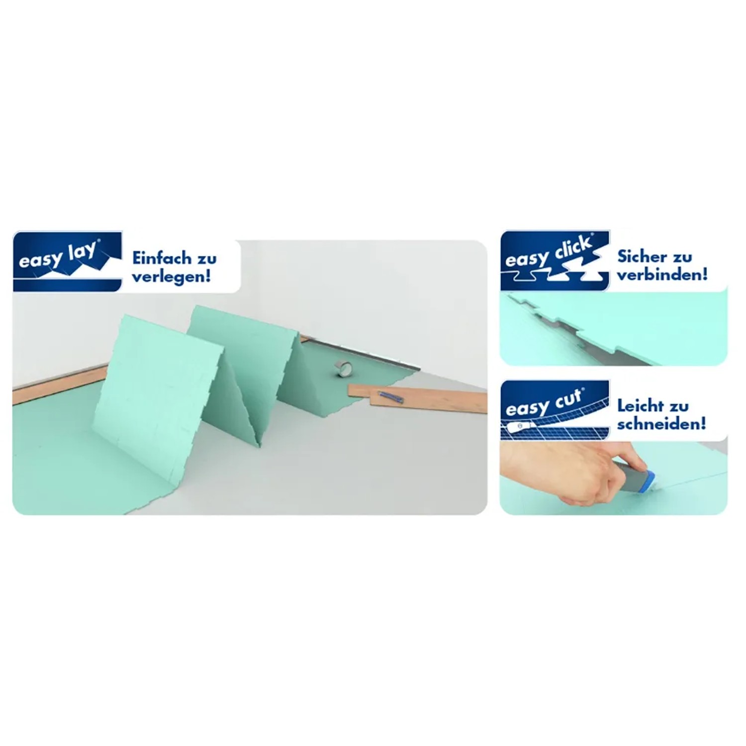 Selitac Trittschalldämmung: Einfache Verlegung, sichere Verbindung, leichtes Zuschneiden. Ideal für Parkett und Laminat.
