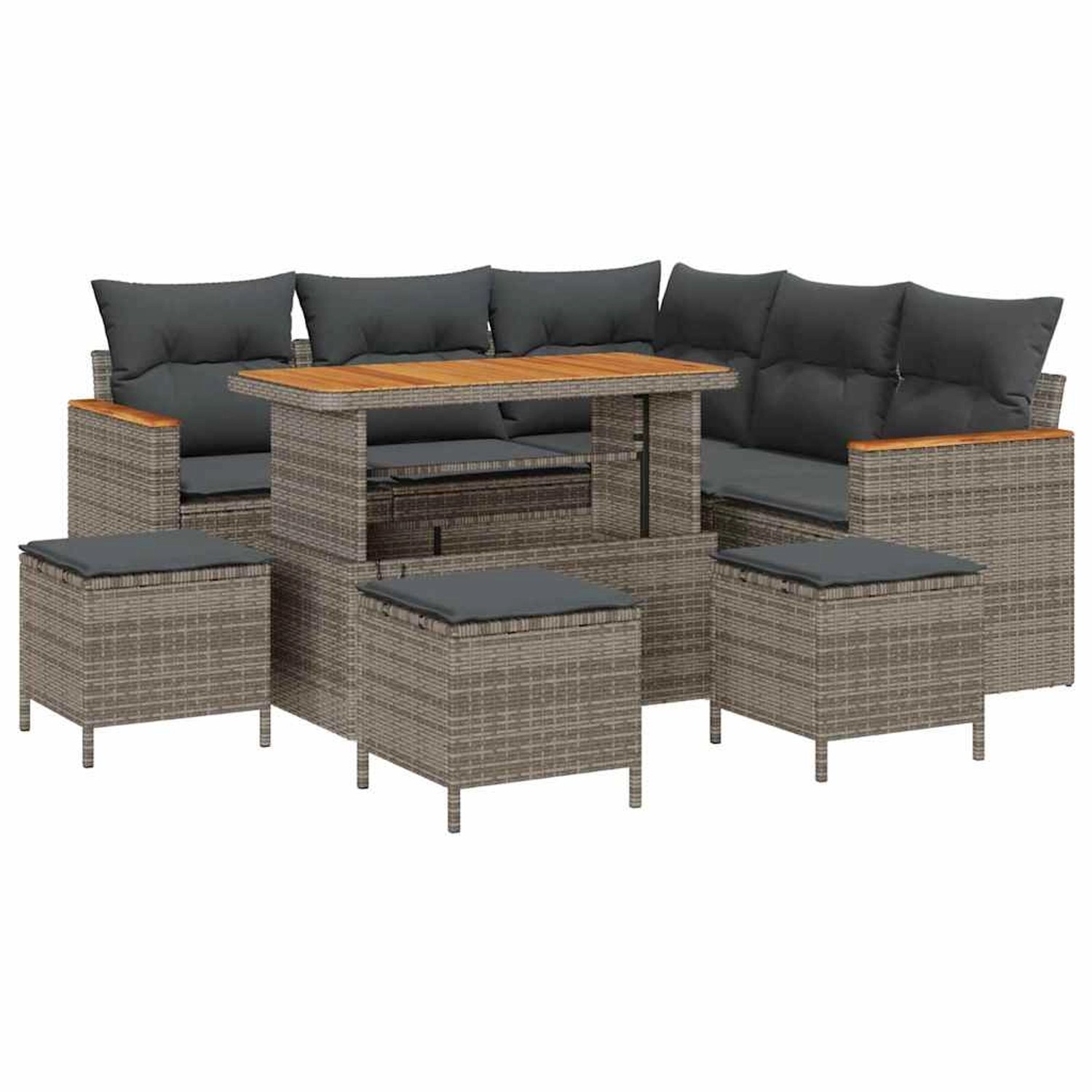 vidaXL 9-Teiliges Garten-Sofa-Set mit Kissen in Grau aus Poly Rattan und Ak günstig online kaufen