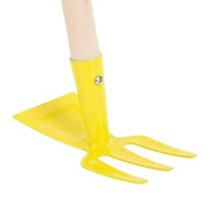 Galaflor Hacke für Kinder Doppelhacke Kinderdoppelhäckchen in Gelb aus Metall mit Holzstiel