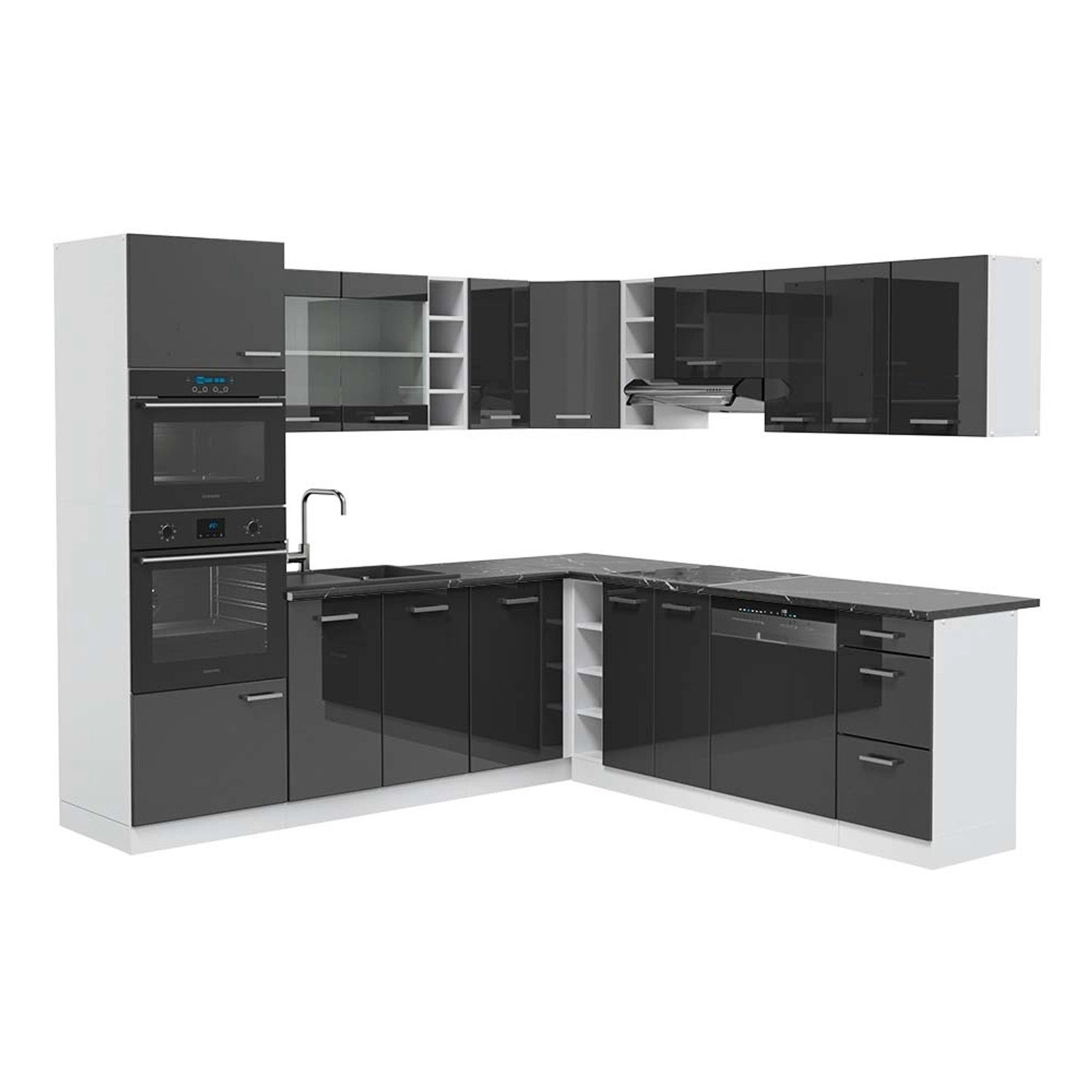 Vicco R-Line Eckküche Anthrazit Hochglanz/Weiß 237 x 247 cm AP Anthrazit günstig online kaufen