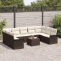 Graues 10-tlg. vidaXL Garten-Sofa-Set aus Polyrattan mit Kissen und Tisch.