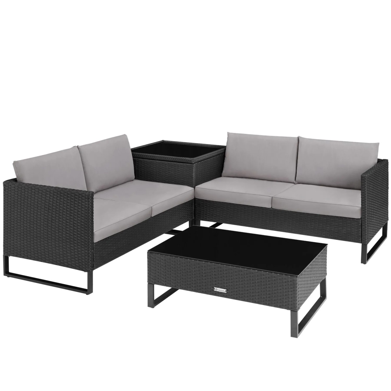Tectake Rattan Lounge Ostuni Für 4 Personen Widerstandsfähig und Uv Beständig  128 5 x 66 x 63 5 cm Schwarz
