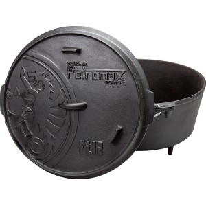 Schwarzer Petromax Dutch Oven FT12 mit Deckel und Füßen, 10,8 l, für Grill und Lagerfeuer.