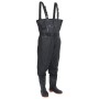 Schwarze vidaXL Wathose Gr. 42 mit Stiefeln und Gürtel für Arbeit und Freizeit.