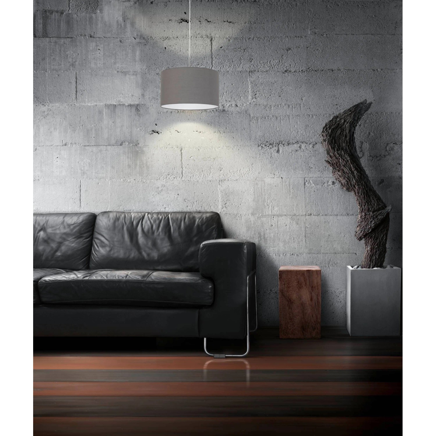 Moderne Eglo Hängeleuchte Pasteri, anthrazit-brauner Stoffschirm, Ø 38 cm, für Wohnraumbeleuchtung.