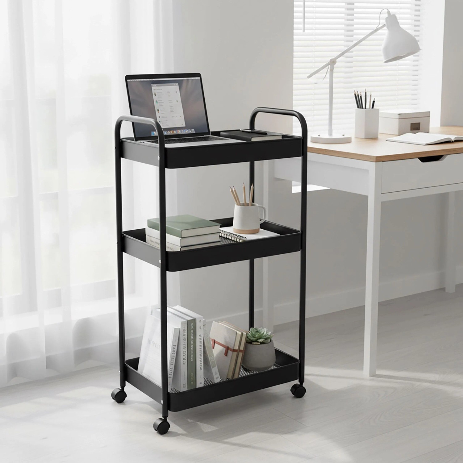 Relaxdays Rollwagen Mesh Metall Schwarz 3 Ebenen mit Rollen 78 cm x 43 cm x 30 cm 4,5 kg kaufen bei OBI