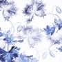 Komar Fototapete Blue Silhouettes: Blaue Blumen und Blätter auf weißem Grund.