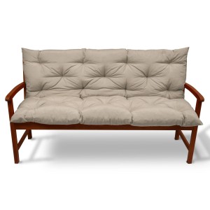 Beautissu Flair BR Bankauflage 150x50cm in Natur auf einer Gartenbank.