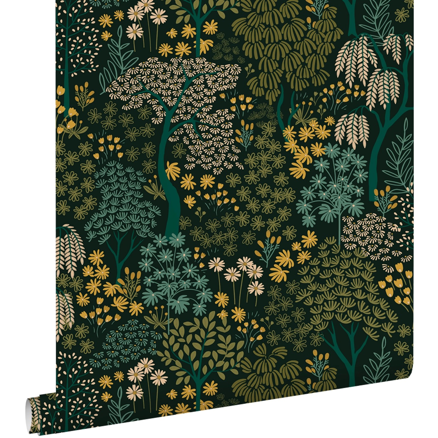ESTAhome Tapete Bäumen und Blumen Blaugrün und Gelb 50 x 900 cm günstig online kaufen