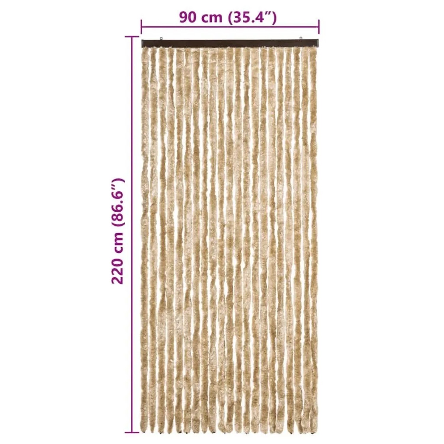 Beiger Insektenschutz-Vorhang aus Chenille, 90x220 cm, für Fenster und Türen.