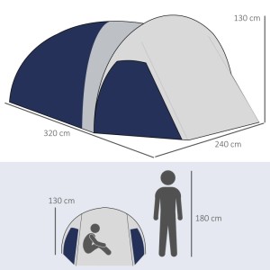 Blaues Outsunny Campingzelt aus Polyester, 320x240x130 cm, mit Größenangaben.