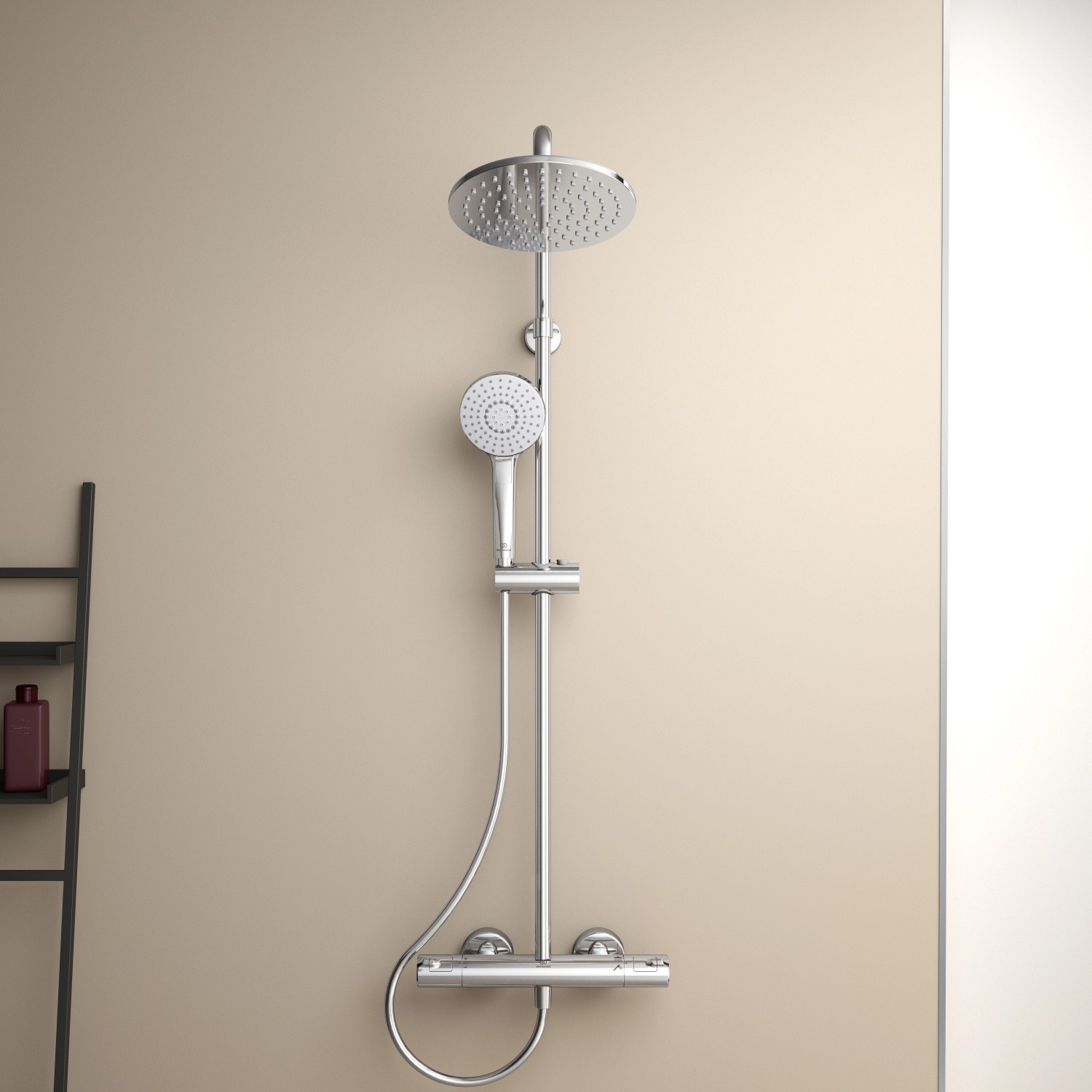 Ideal Standard Ceratherm T50 Duschsystem Aufputz Chrom mit Kopf- und Handbrause.