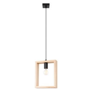 Sollux Lighting Pendelleuchte Aries aus Naturholz mit quadratischem Rahmen. Hängelampe für Innenräume.