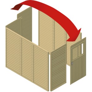 Karibu Geräteraum 2 für Einzelcarport, Holz mit Tür, Montage-Illustration.