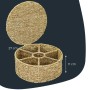 Runde Teebox aus geflochtenem Seegras mit offenem Deckel und 7 Fächern. Ideal zur Aufbewahrung von Teebeuteln. Maße: 27x11 cm.