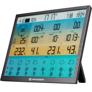 Bresser Solar-WLAN-Wetterstation 4CAST XL 7-in-1 Schwarz mit großem Farbdisplay.