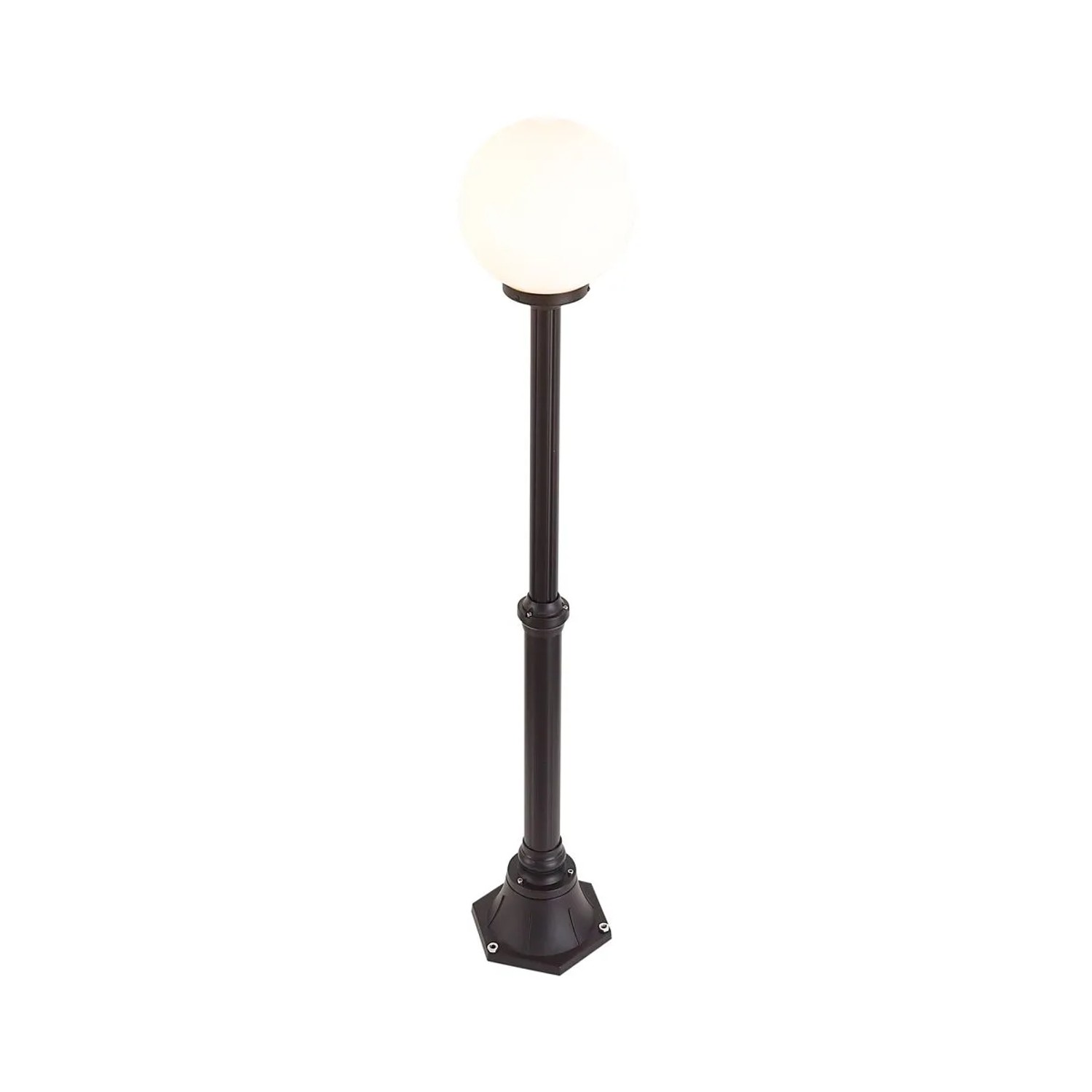 Klassische, schwarze QAZQA Außenleuchte Champs mit Opalglas, 140 cm hoch.