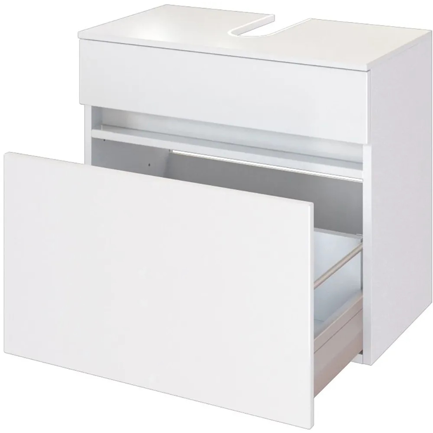 Held Möbel Waschbeckenunterschrank Verona, 60 cm, matt weiß mit offener Schublade.