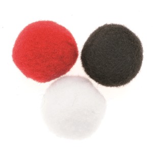 Pompons Mix, ca. 50 Stück, in Rot, Weiß und Schwarz für Bastelarbeiten.