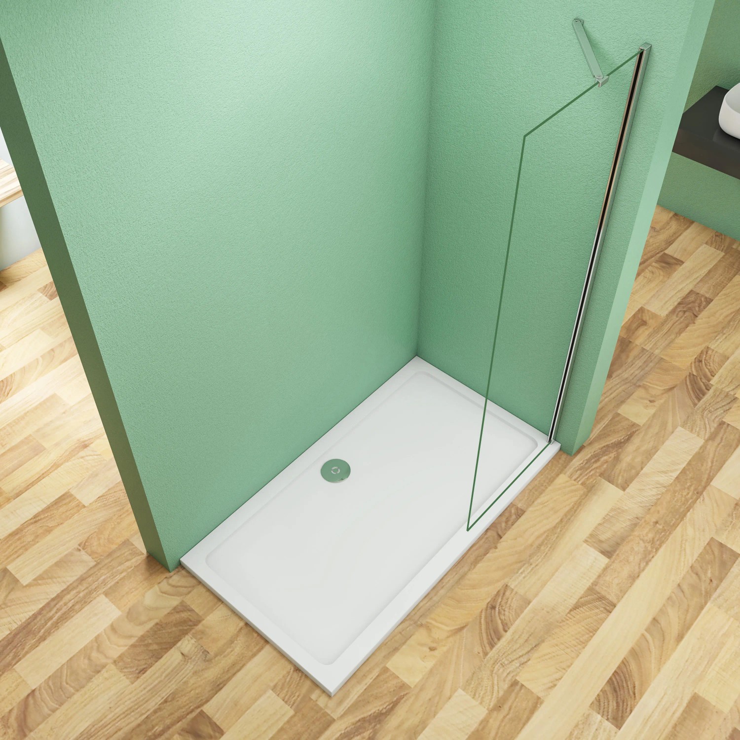 AICA Walk-In Duschkabine mit 8 mm ESG Glas und Stabilisator, ohne Duschtasse.