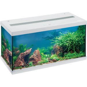 Eheim Aquastar LED Aquarium-Set, 54 l, weiße Umrandung, bepflanzt und dekoriert.