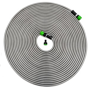eyepower Knickfreier Gartenschlauch aus Edelstahl, 22.5m, mit Anschluss-Stück und Kupplungen.