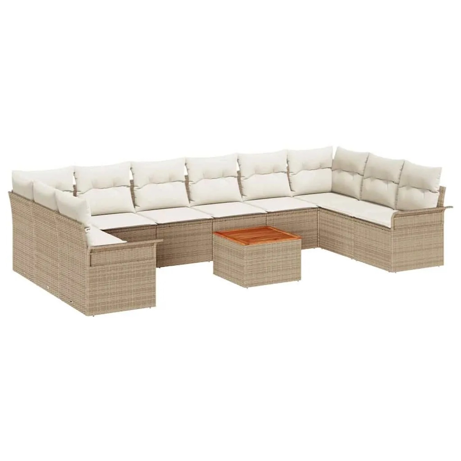 vidaXL Gartensofa-Set mit Speicher 11 Stk Beige und Creme Poly-Rattan 3356048