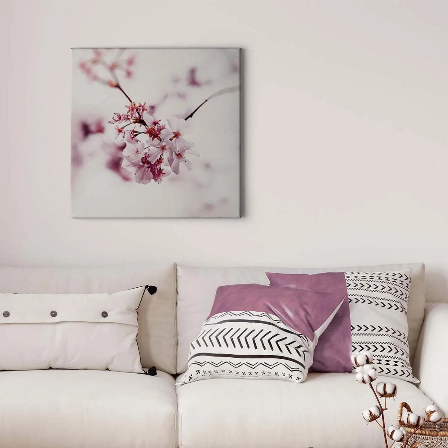Romantisches Wandbild mit Kirschblüten auf Leinwand für Wohn- und Schlafzimmer.