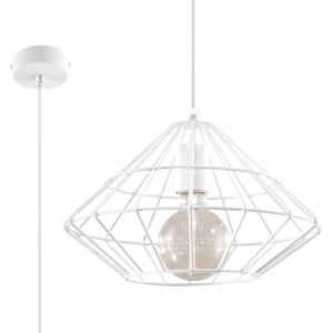 Weiße Sollux Lighting Hängeleuchte Umberto im Diamant-Design. Moderne Lampe für Wohnzimmer und Schlafzimmer.