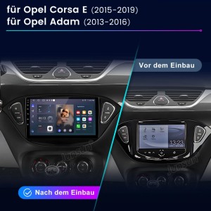 Junsun Autoradio für Opel Corsa E. Vergleich: Originalradio vs. großes Touchscreen-Radio mit CarPlay/Android Auto.