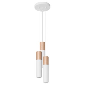 Sollux Lighting Hängeleuchte Pablo 3P Weiß, moderne Pendelleuchte aus Stahl und Holz.