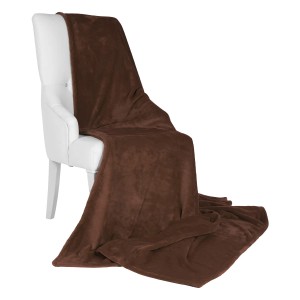Beautissu Aurelia Kuscheldecke, 150x200 cm, Dunkelbraun, auf einem Stuhl drapiert.