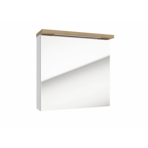 Weißer Spiegelschrank 60x60cm mit LED-Beleuchtung und Holz-Akzent. SoftClose System für Bad.
