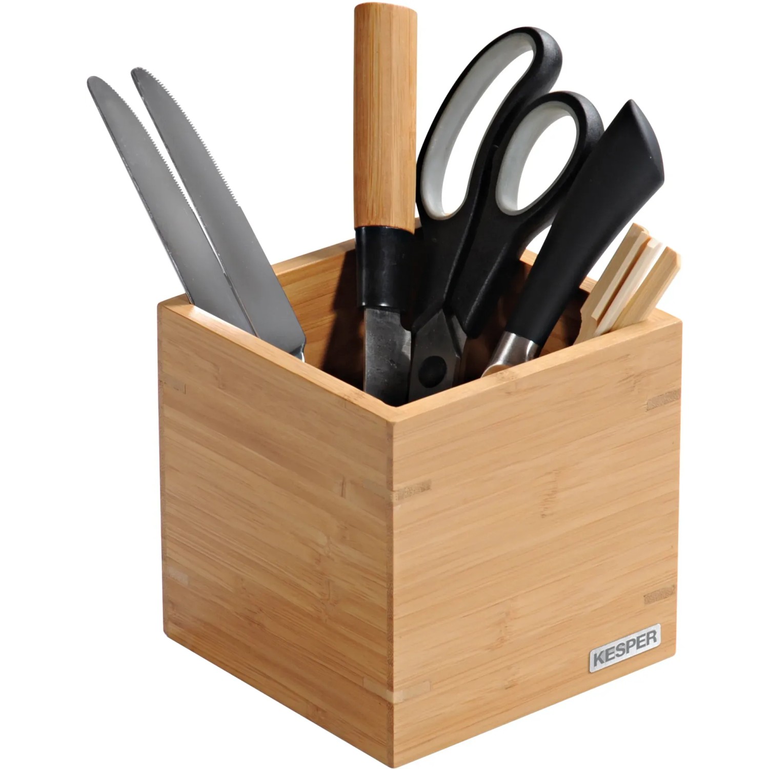 Kesper Utensilienbox aus Bambus mit Küchenutensilien wie Messer und Schere.