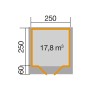 Grundriss Weka Holz-Gartenhaus Brescia, 250x320 cm, unbehandelt. Abmessungen und Volumen.
