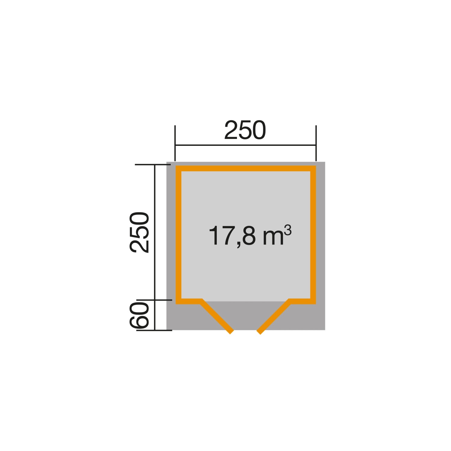 Grundriss Weka Holz-Gartenhaus Brescia, 250x320 cm, unbehandelt. Abmessungen und Volumen.