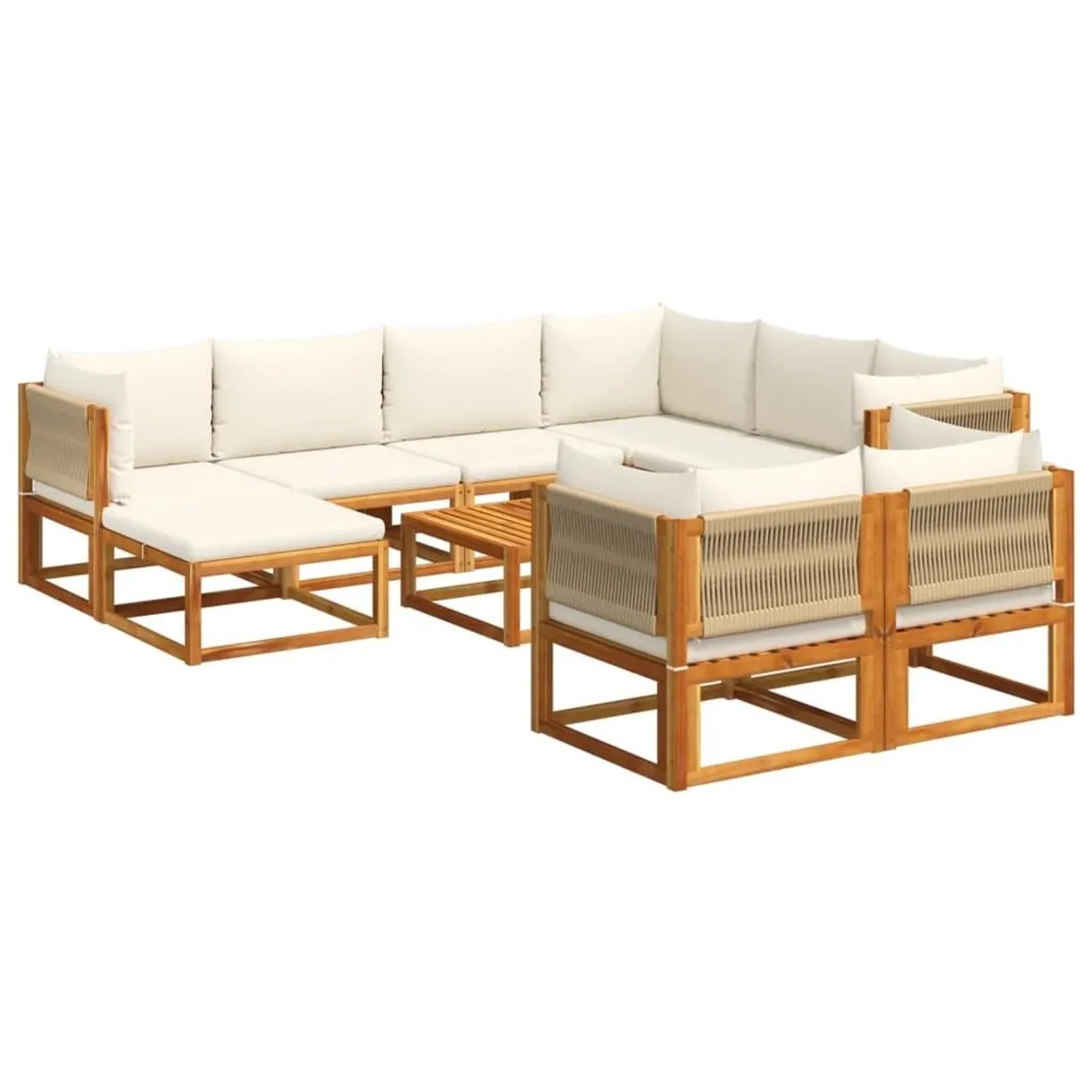 vidaXL 10-Tlg Gartensofa-Set mit Kissen Holz Akazie & Seil 3278859