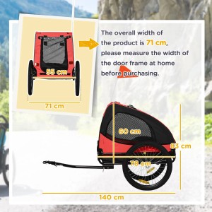 Roter PawHut Hundeanhänger aus Oxford-Stahl mit Maßen. Ideal für sicheren Transport von Hunden.