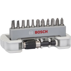 Bosch Schrauberbit-Set Pro Extra Hart, 11-teilig mit Halter, verschiedene Bits (PH, PZ, T, S).