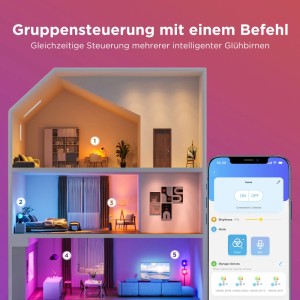 Smarte Govee H6009 LED E27 Leuchtmittel in Hausräumen, per App gesteuert. Farbvielfalt & Gruppensteuerung für Beleuchtung.