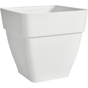 Weißer, viereckiger Elho Blumentopf Vibia Campana, 37x37x36 cm, für den Garten.