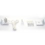 Weißes Montageset für MCW Rollo D52: Kettenzug, Kindersicherung, Schrauben und Halterung zur Bohrmontage.