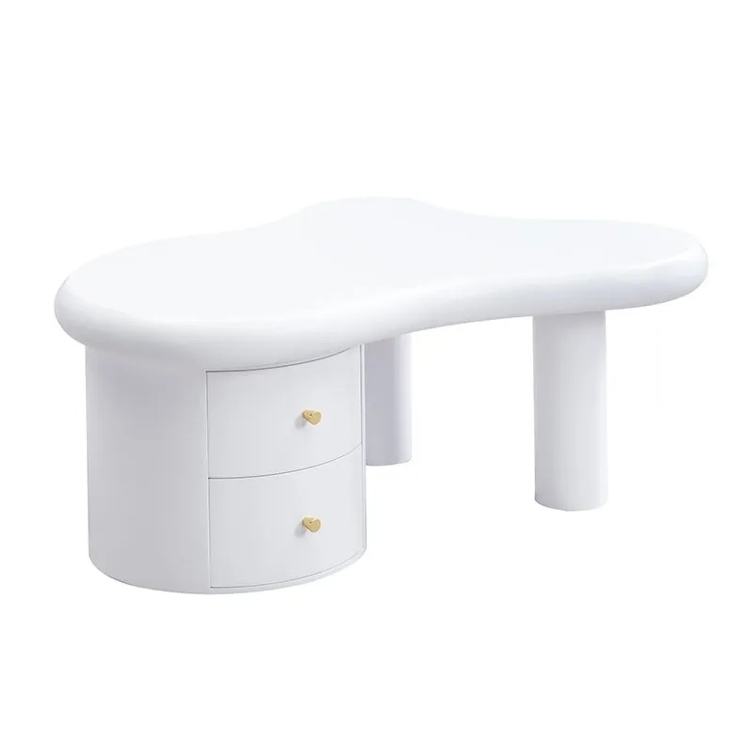 Okwish Couchtisch Mit 2 Schubladen Mit Unregelmäßiger Form Weiß 97 × 64 Cm